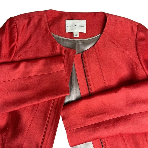 J. Crew Silk Cotton Blend Coral Scoop Neck Jacket Size Medium - Picture 14 of 16